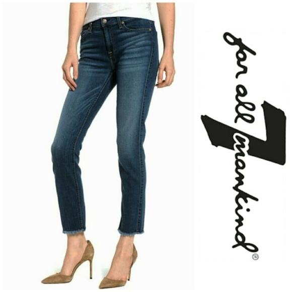 7FAMK Straight Ankle Jeans Boho Summer Crop - Picture 1 of 7